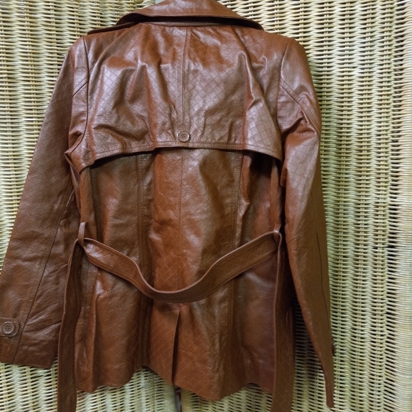 Dialogue Leather Coat Blazer Jacket Pebbles Diamond Embossed Tan Brown M… - Picture 2 of 10